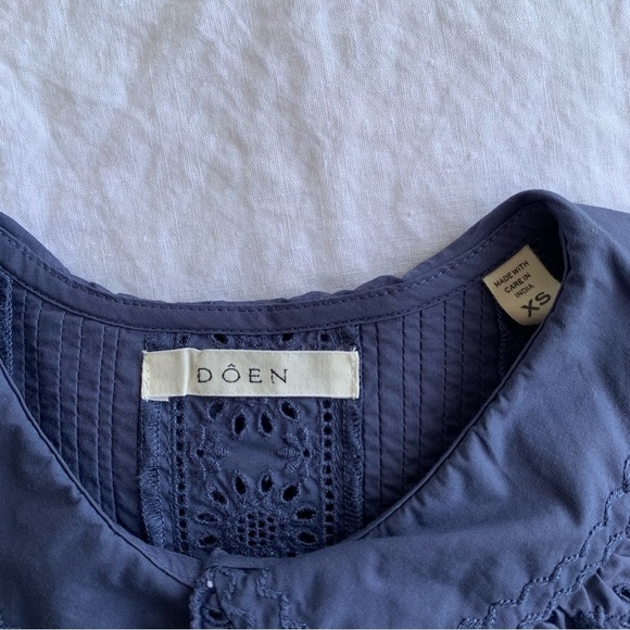 Doen Nerona Cotton Eyelet Ruffle Collar Long Sleeve Dress Atlantic Blue - Picture 8 of 12